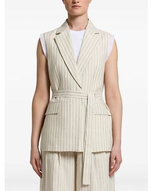 Peserico Pinstripe-Pattern Belted Jacket - White