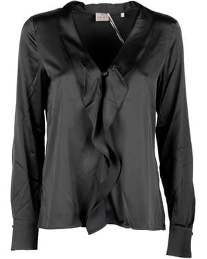 Marella Ruffled Satin Blouse - Black