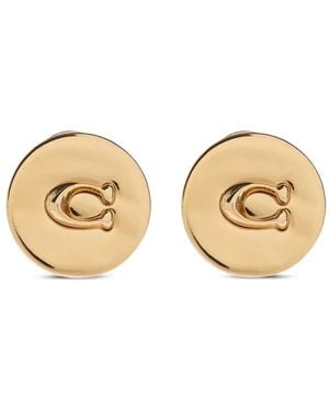 COACH Logo-Plaque Stud Earrings - Metallic