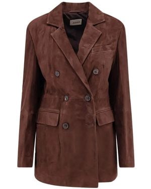 Arma Safia Double-Breasted Suede Blazer - Brown
