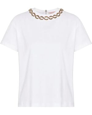 Valentino Garavani Bead-Trim Cotton T-Shirt - White
