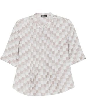 Emporio Armani Top a cuadros con manga corta - Blanco