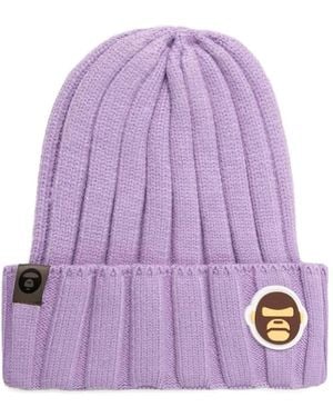 A Bathing Ape Aldo Ribbed Logo-Patch Beanie - Purple