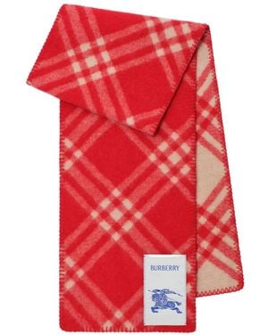 Burberry Check Wool Scarf - Red