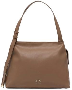 ARMANI EXCHANGE Logo-Plaque Buckle-Strap Tote Bag - Brown