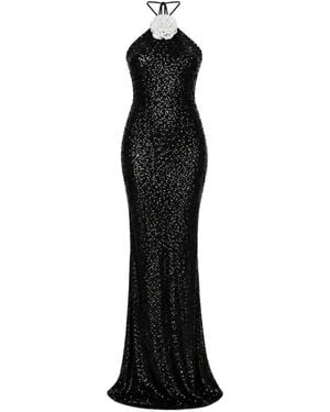 ROSERRY Sequin-Embellished Floral-Appliqué Maxi Dress - Black