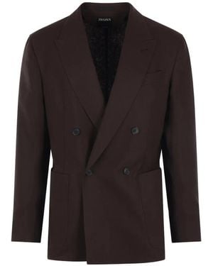 ZEGNA Double-Breasted Peak-Lapel Blazer - Black