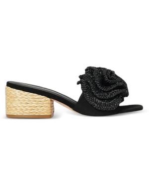 Paloma Barceló Raffia-Flower Suede Sandals - Black