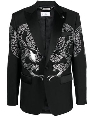 Philipp Plein Crystal-Embellished Single-Breasted Blazer - Black