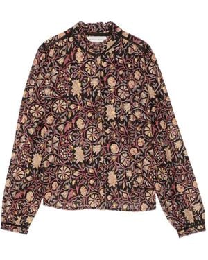 MAISON HOTEL Floral-Print Ruffled Shirt - Brown