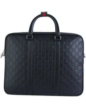 Gucci Gg Embossed Handle Briefcase - Blue