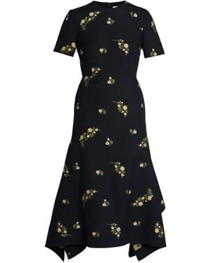 Erdem Abito Midi Con Ricamo Floreale - Nero