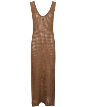 hinnominate Robe Longue À Col V - Brown