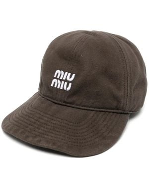 Miu Miu Logo-Embroidered Drawstring Baseball Cap - Brown