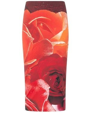 Roberto Cavalli Rose-Print Pencil Skirt - Red