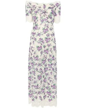 Rabanne Vestido Midi Con Bordado Floral - Blanco