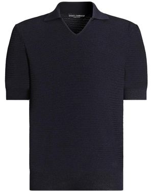 Dolce & Gabbana Silk Polo Shirt With Micro-Stitch Detailing - Blue