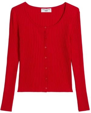 Marc O' Polo Ribbed-Knit Cardigan - Red