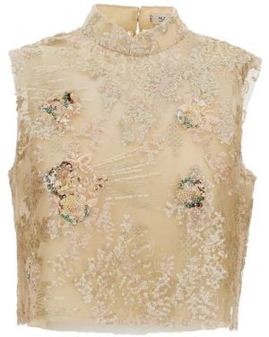Hui Milano Kalanchoe Sequin-Embellished Floral-Embroidered Top - Natural