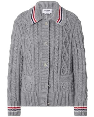 Thom Browne Aran Cable-Knit Cardigan - Grey