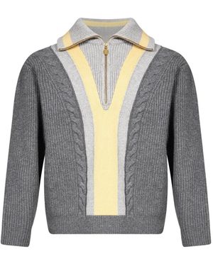 Drole de Monsieur Cable-Knit Half-Zip Jumper - Blue