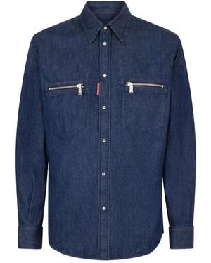 DSquared² Tag-Detail Denim Shirt - Blue