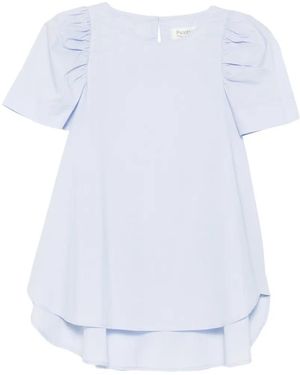 Psophia Blouse Met Gesmockte Schouders En Gewelfde Afwerking - Wit