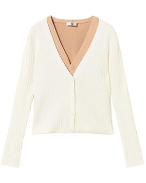Twinset Ribbed Trompe L'Oeil Cardigan - White