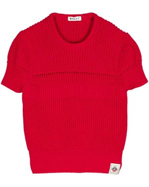 Bally Short-Sleeve Ribbed-Knit Top - Red