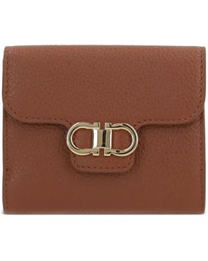 Ferragamo Gancini Compact Leather Wallet - Brown