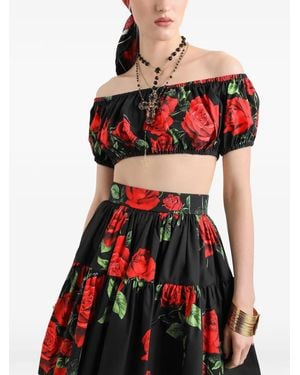 Dolce & Gabbana Rose-Print Poplin Blouse - Red