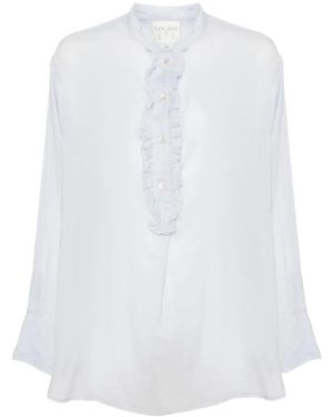 forte_forte Granddad–Collar Shirt With Ruffles - White