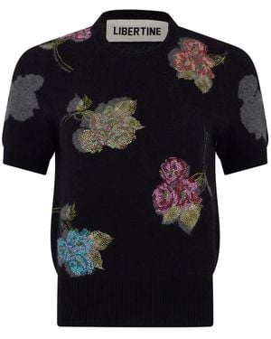 Libertine Primrose Shadows Short-Sleeve Knitted Top - Black