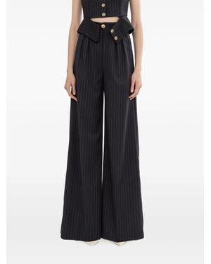 Nissa Pantalon Palazzo À Fines Rayures - Black
