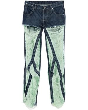 Off-White c/o Virgil Abloh Distressed Button-Fly Straight Jeans - Blue