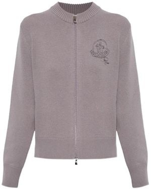 Moncler Logo-Embroidered Wool-Cashmere Cardigan - Purple