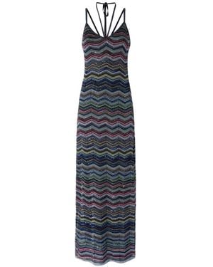 Missoni Langes Chevron Strickkleid Mit Geflochtenen Trägern - Blau