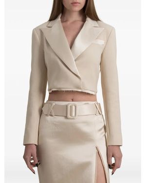 Contessa Mills Morgaine Cropped Raw-Edge Blazer - Natural