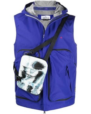 Stone Island Logo-Embroidered Hooded Gilet - Blue