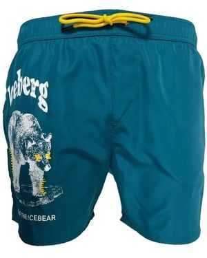Iceberg ベアプリント トランクス水着 - ブルー