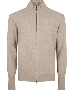 Ballantyne Zip-Up Plain Cardigan - Natural