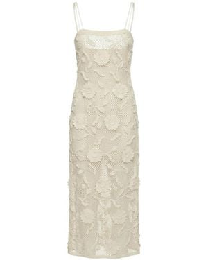Nissa Crochet-Knit Floral-Appliqué Dress - White