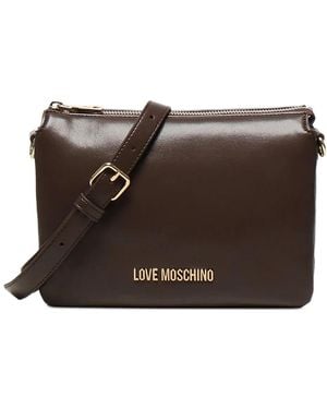 Love Moschino Logo-Plaque Zip-Top Shoulder Bag - Brown