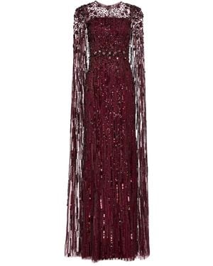 Jenny Packham Ruby Sequin-Embellished Cape Maxi Dress - Purple