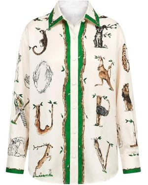 Paul & Joe Alphabet-Print Contrast-Trim Blouse - White