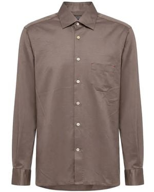 Kiton Nerano Button-Down Chest-Pocket Shirt - Brown