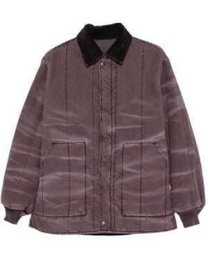 6397 Quilted-Canvas Corduroy-Collar Jacket - Brown