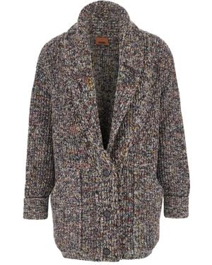 Missoni Deep-Neck Flame Rib Cardigan - Grey