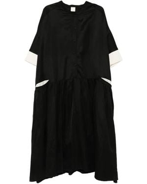 SOH Contrast-Cuff Gathered Maxi Dress - Black