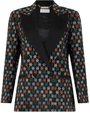 Philipp Plein Monogram-Strass Single-Breasted Blazer - Black